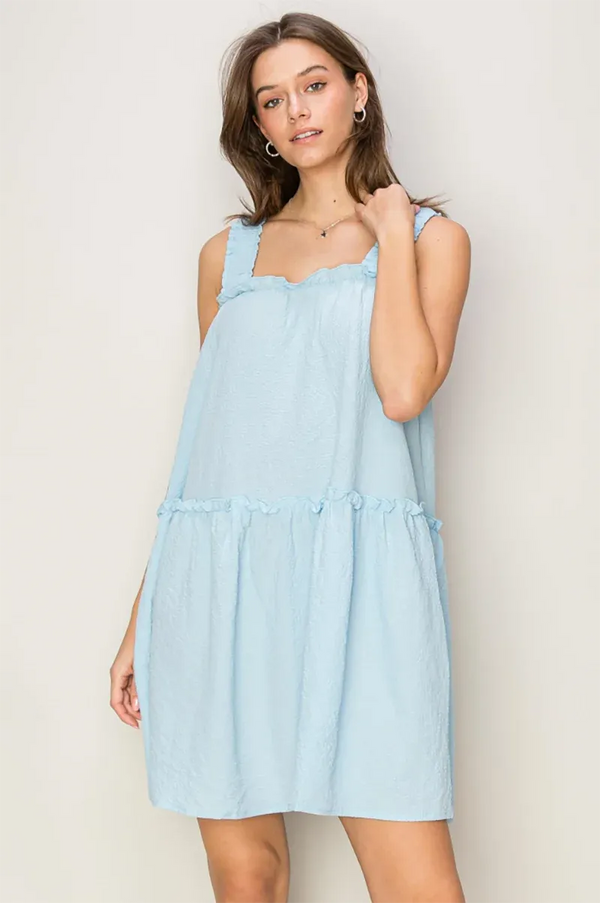 Sleeveless Tiered Ruffle Ruched Strap Mini Dress