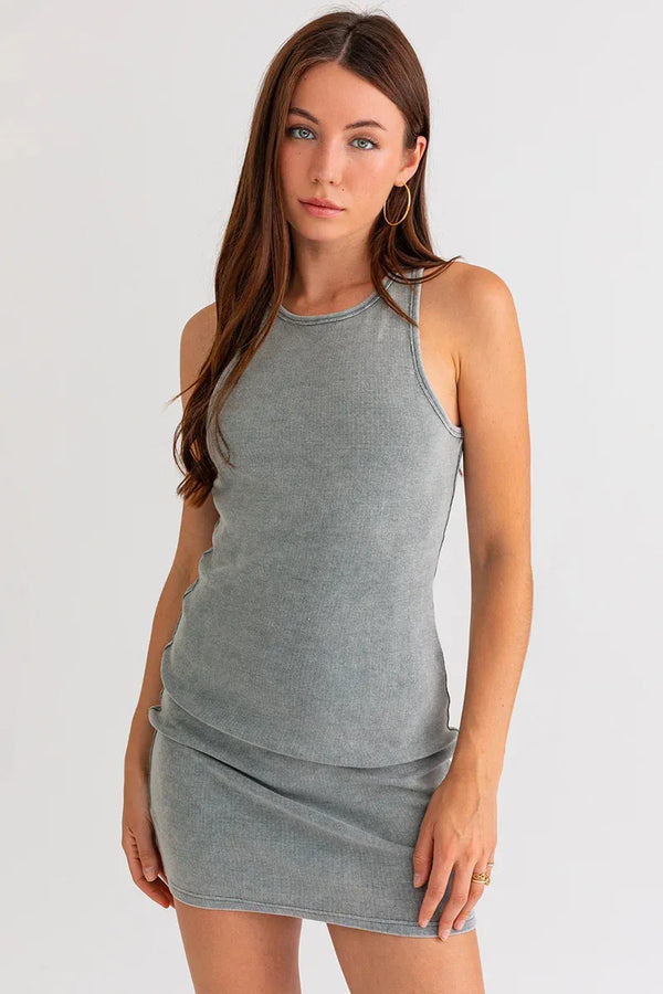 Washed Ribbed Tank Mini Dress