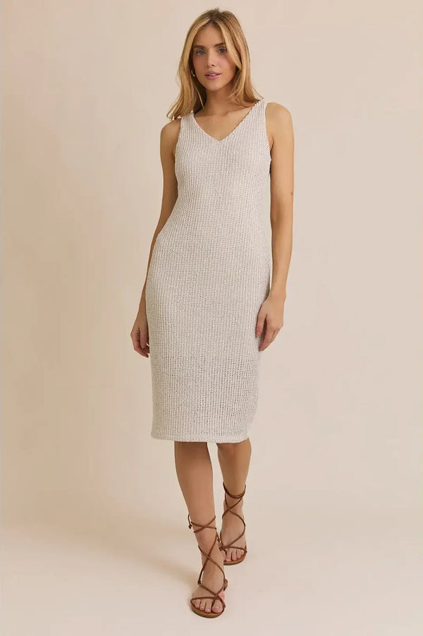 Cream Ribbed Knit Tank Bodycon Midi Dress