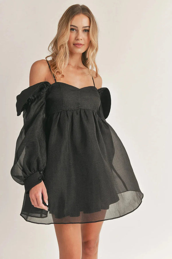 Off Shoulder Long Sleeve Smocked Mini Flare Dress